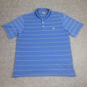 Vtg Chaps Golf Men's XL Polo Shirt Stay Dry Striped Short Sleeve Blue & White